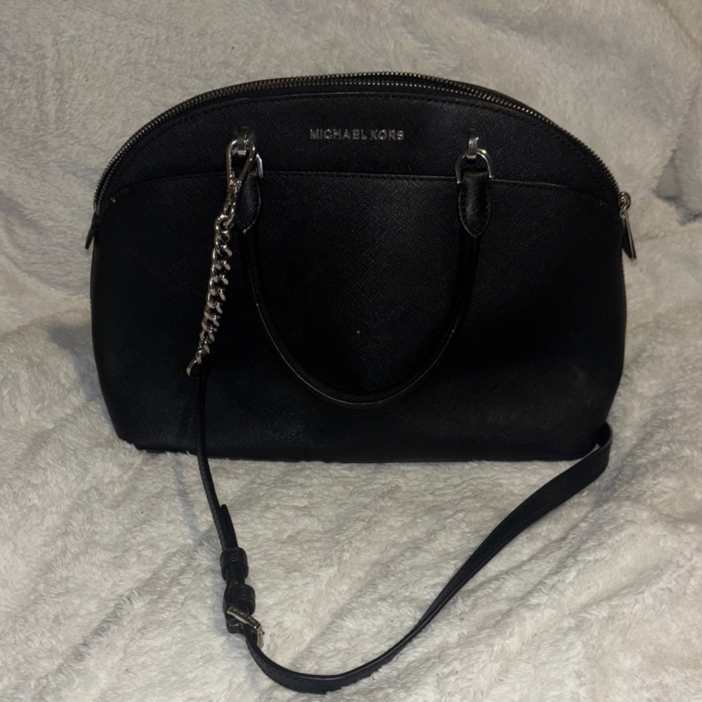 Michael Kors Black Satchel with Silver Chain Detail